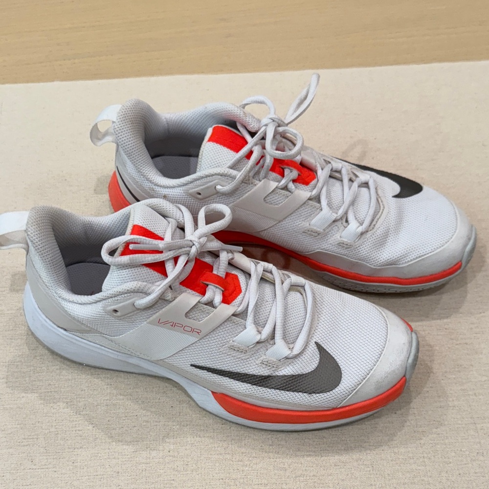 Nike White and Neon Orange. Vapor Tennis Shoes